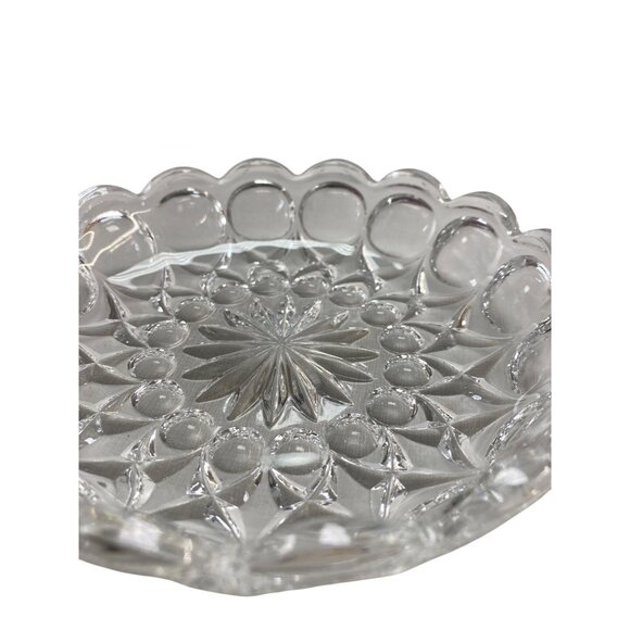 Vintage Glass Thumbprint Scalloped Edge Dish Round Starburst & Scalloped Design - Picture 2 of 8